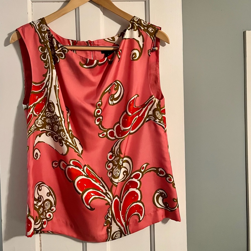 J. Crew Silk Boatneck Coral Blouse